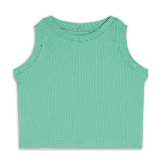 Girl's Solid Crew Neck Ribbed/Knitted Sleeveless Stretchable Slim Fit Crop Tank Top