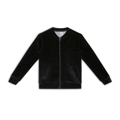 Girls Self Design Velvet Party Jacket with Zipper – Black (Without Hood)