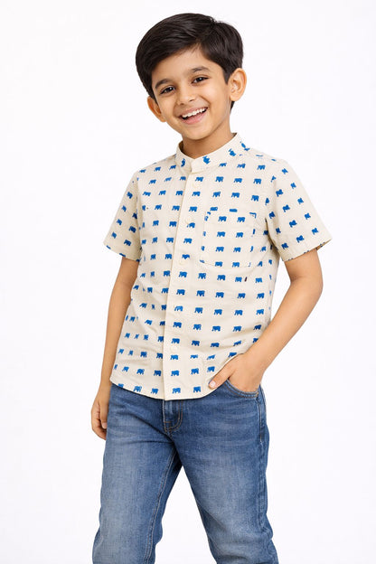 CHILINS Boys Cotton Printed Shirt with Mandarin Collar – Casual Wear