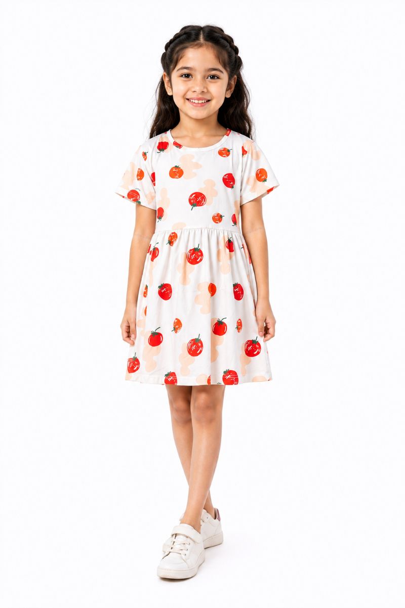 CHILINS Girls White Tomato Print Short Sleeve Dress