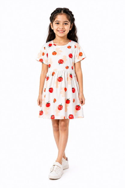 CHILINS Girls White Tomato Print Short Sleeve Dress