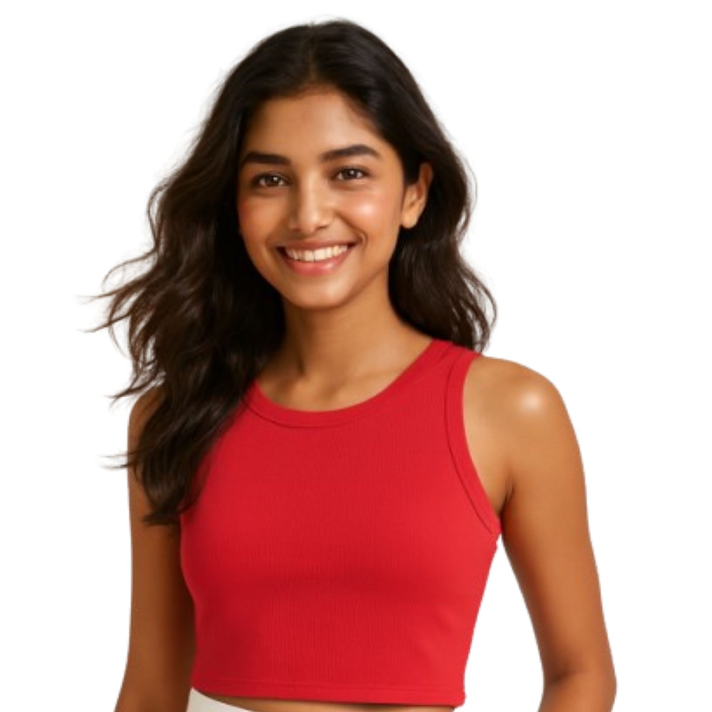 Girl's Solid Crew Neck Ribbed/Knitted Sleeveless Stretchable Slim Fit Crop Tank Top Red
