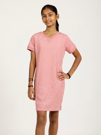 CHILINS Girls Pure Cotton Casual Dress – Pink with Golden Print
