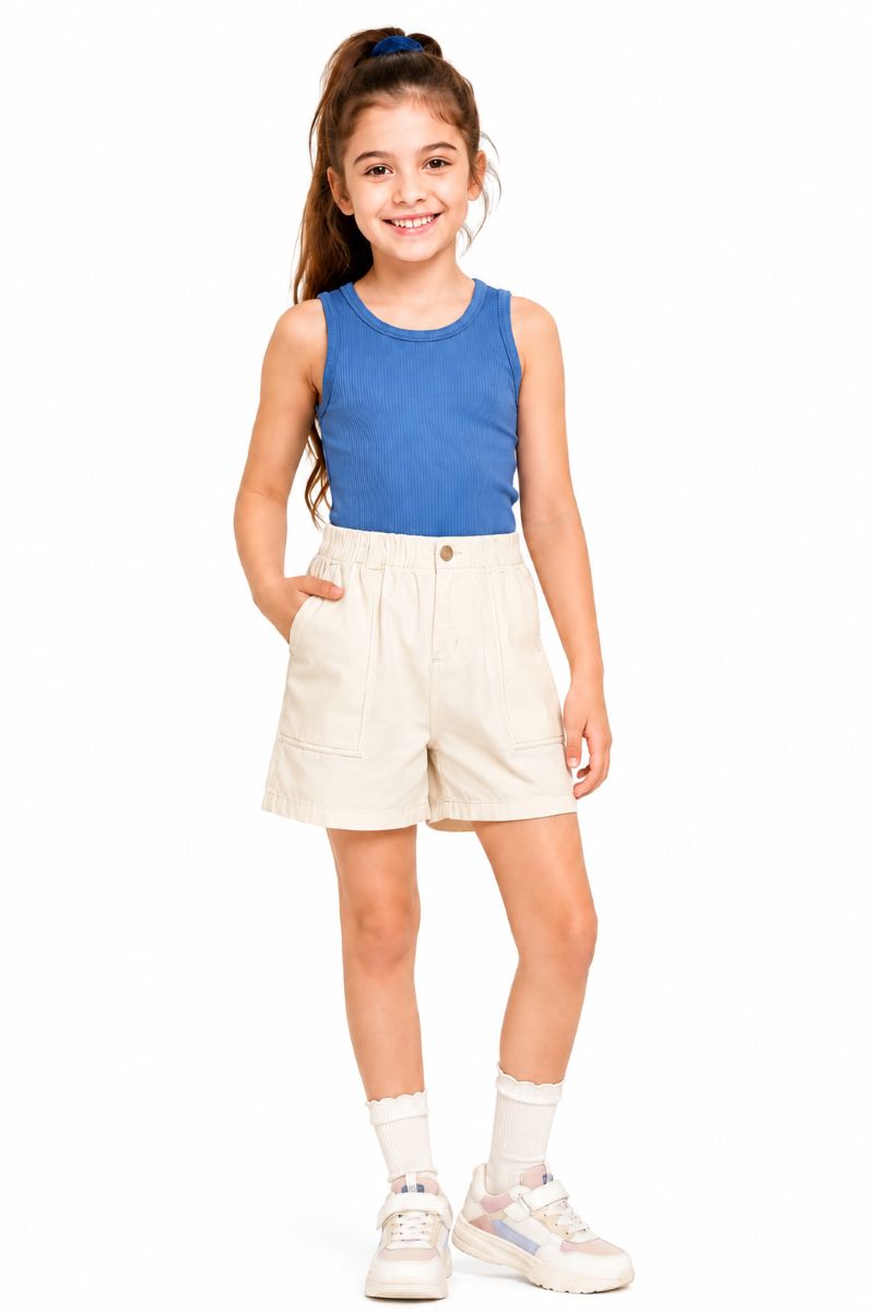 CHILINS Girls Blue Sleeveless Ribbed Tank Top