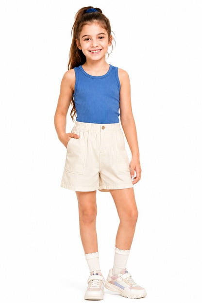CHILINS Girls Blue Sleeveless Ribbed Tank Top