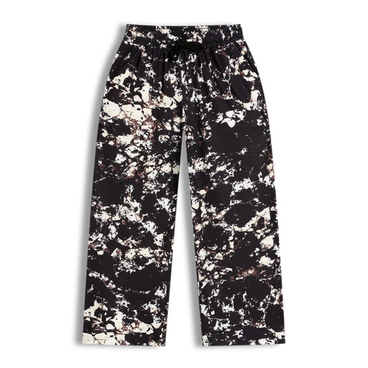 CHILINS Girls Printed Lycra Spun Palazzo | Black Abstract Print Wide Leg Pants