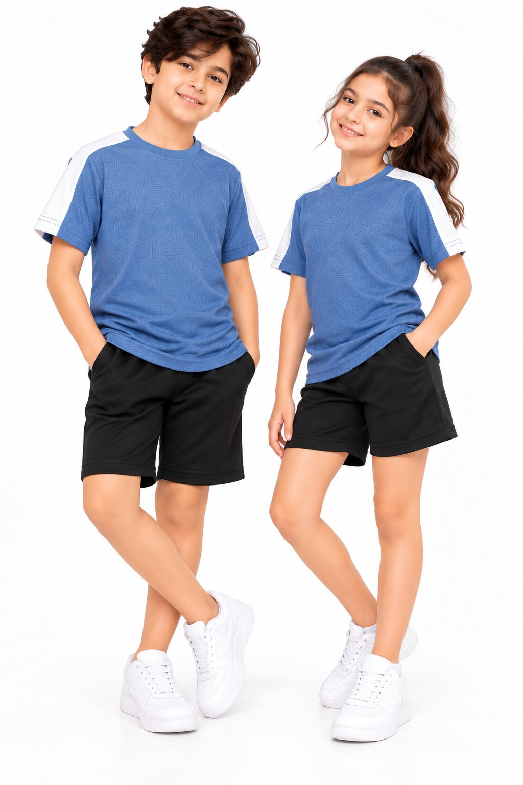 CHILINS Unisex Kids Blue Short Sleeve Sports T-Shirt for Boys & Girls