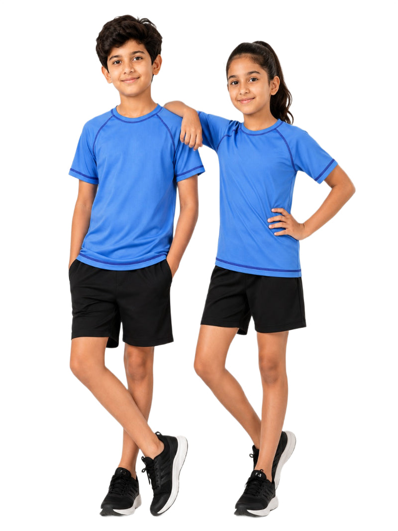 CHILINS Unisex Kids Blue Short Sleeve Sports T-Shirt