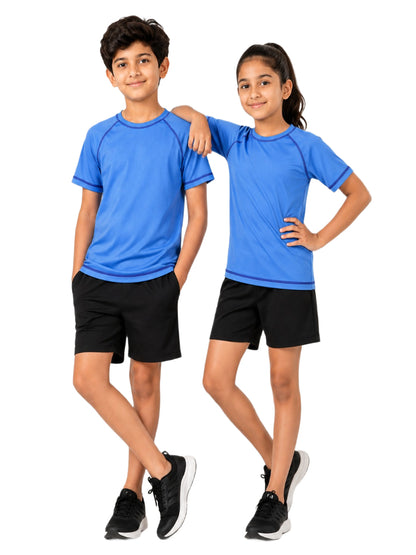 CHILINS Unisex Kids Blue Short Sleeve Sports T-Shirt