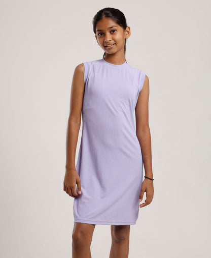 Girls Solid Light Purple Sleeveless Dress | Everyday Knee-Length Casual Wear