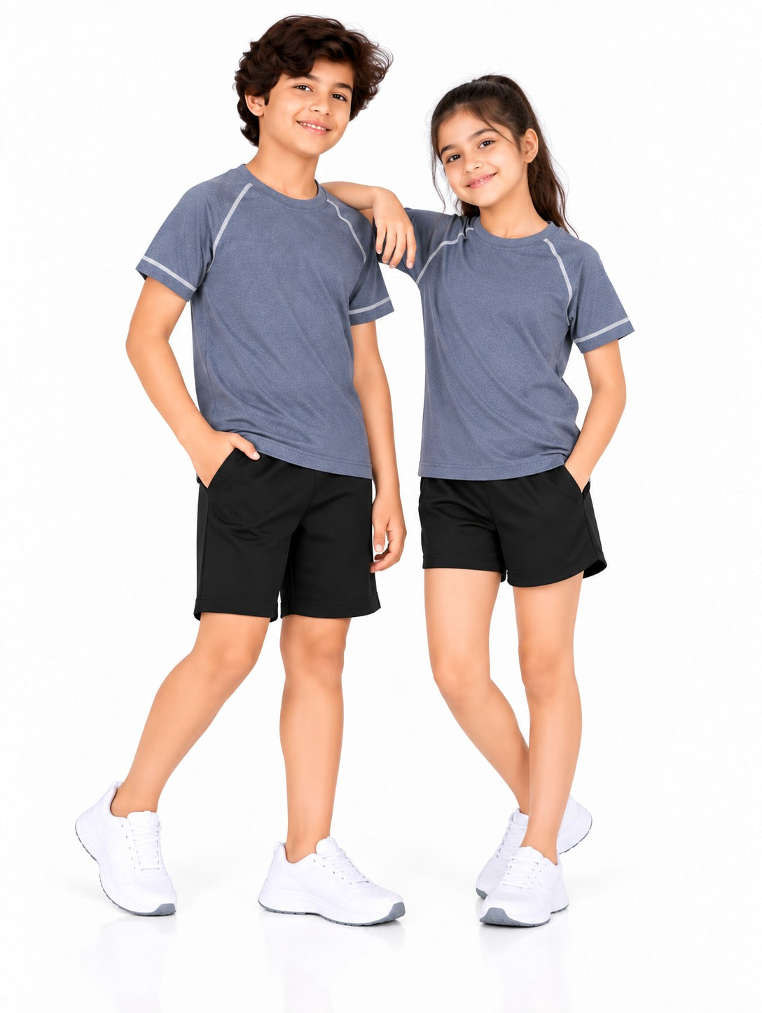 CHILINS Kids Blue Grey Sports T-Shirt | Boys & Girls | Raglan Sleeves | Textured Active Wear