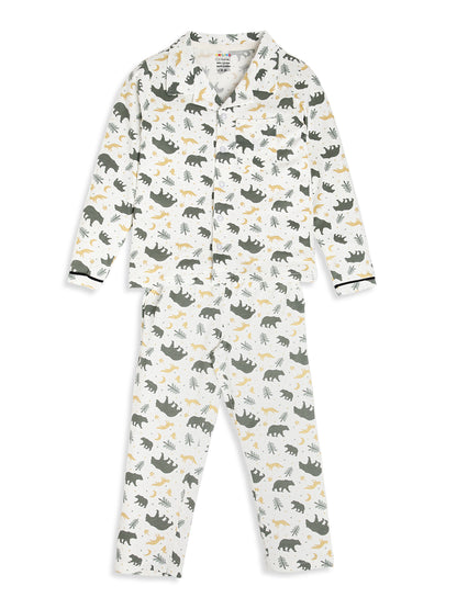 CHILINS Boys Forest Animal Print Night Suit Set | 100% Pure Cotton Full Sleeve Shirt & Pyjama