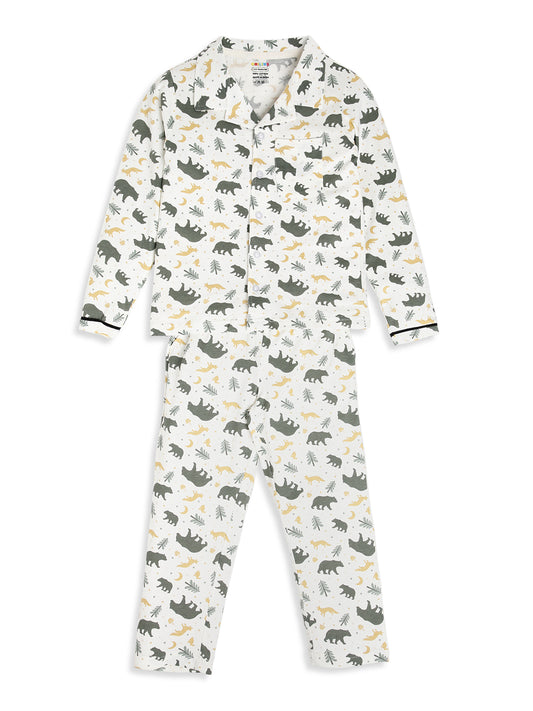 CHILINS Boys Forest Animal Print Night Suit Set | 100% Pure Cotton Full Sleeve Shirt & Pyjama
