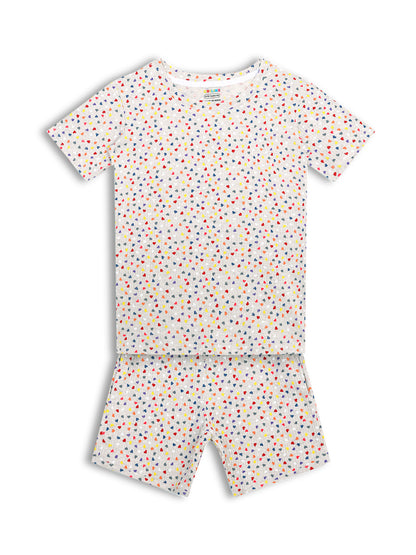 CHILINS Girls Cotton T-Shirt & Shorts Set – Heart Dot Print, Beige