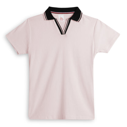 Girls Cotton Solid Collared Polo T-shirt