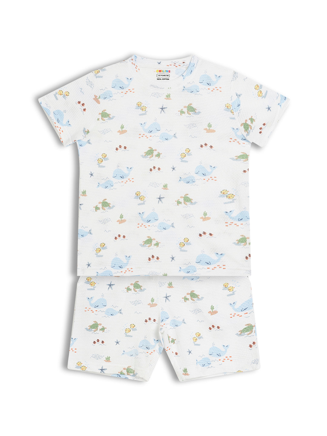CHILINS Kids Pure Cotton Printed T-Shirt & Shorts Set | Ocean Life Print Co-Ord Set