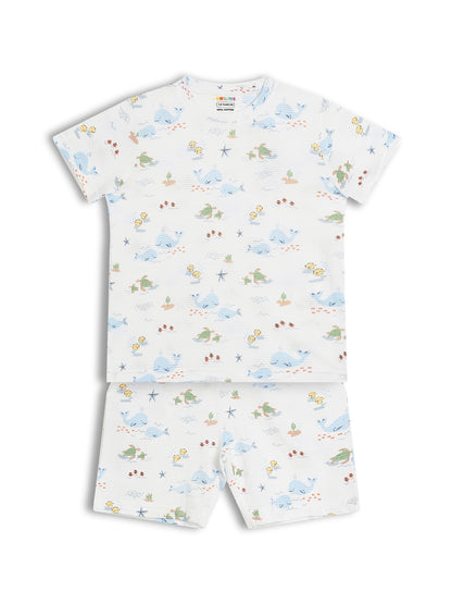 CHILINS Kids Pure Cotton Printed T-Shirt & Shorts Set | Ocean Life Print Co-Ord Set