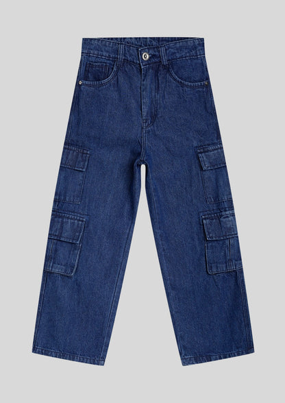 CHILINS Kids’ Blue Baggy Jeans with Logo T‑Shirt – Trendy Casual Wear for Girls