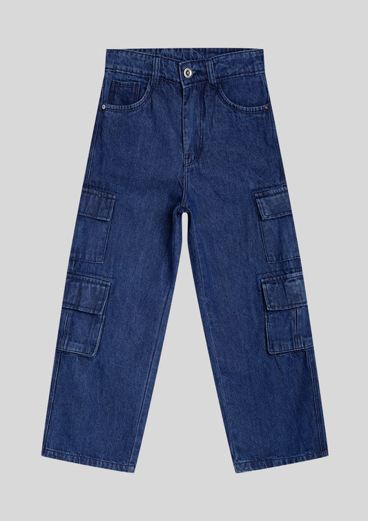 CHILINS Kids’ Blue Baggy Jeans with Logo T‑Shirt – Trendy Casual Wear for Girls