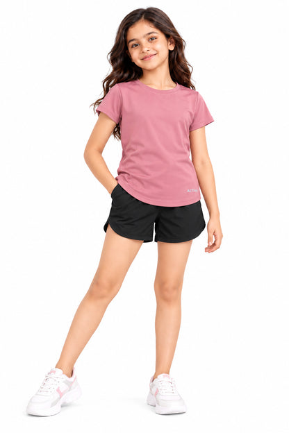 CHILINS Girls Onion Pink Sports T-Shirt | Round Neck | Short Sleeve | Active Wear