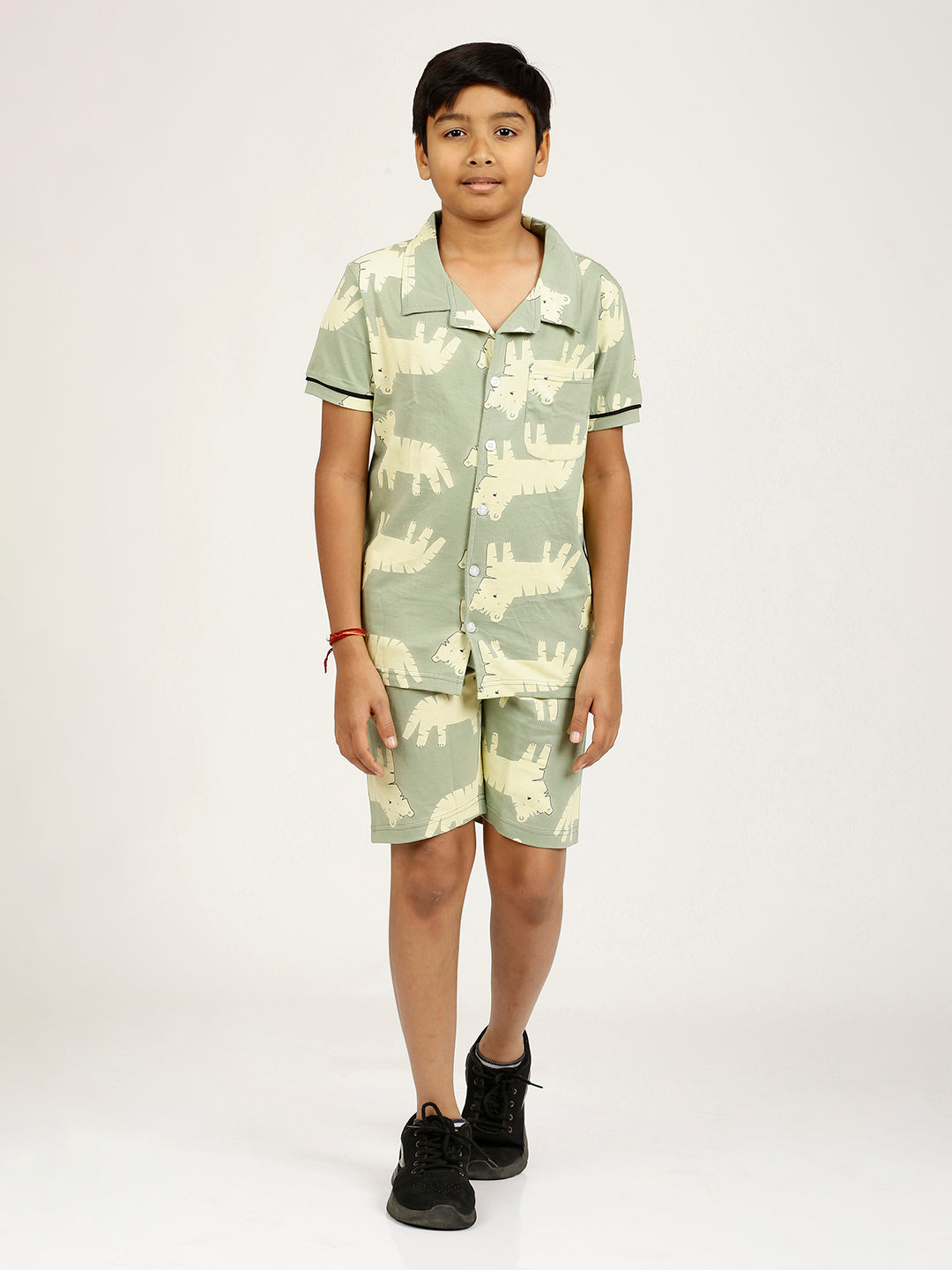 CHILINS Kids Pure Cotton Shirt & Shorts Night Dress – Fun Animal Print Sleepwear Set