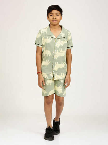 CHILINS Kids Pure Cotton Shirt & Shorts Night Dress – Fun Animal Print Sleepwear Set