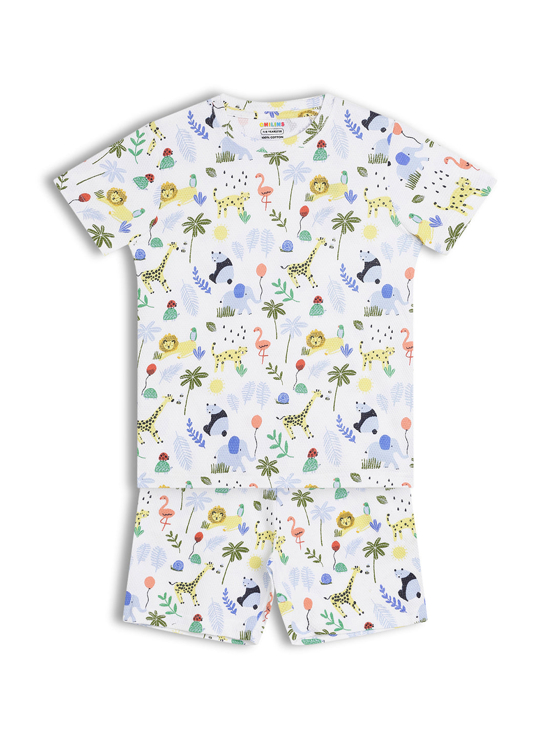 CHILINS Kids Pure Cotton Printed T-Shirt & Shorts Set | Jungle Animal Print Co-Ord Set
