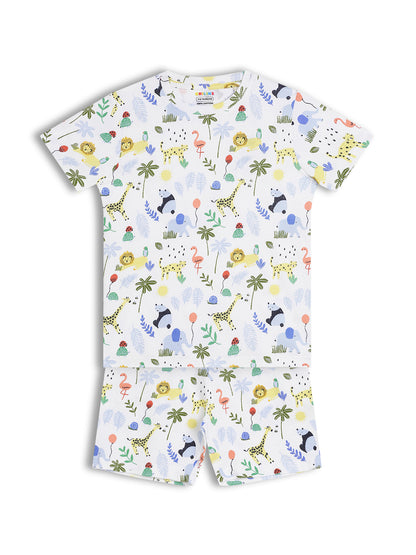 CHILINS Kids Pure Cotton Printed T-Shirt & Shorts Set | Jungle Animal Print Co-Ord Set