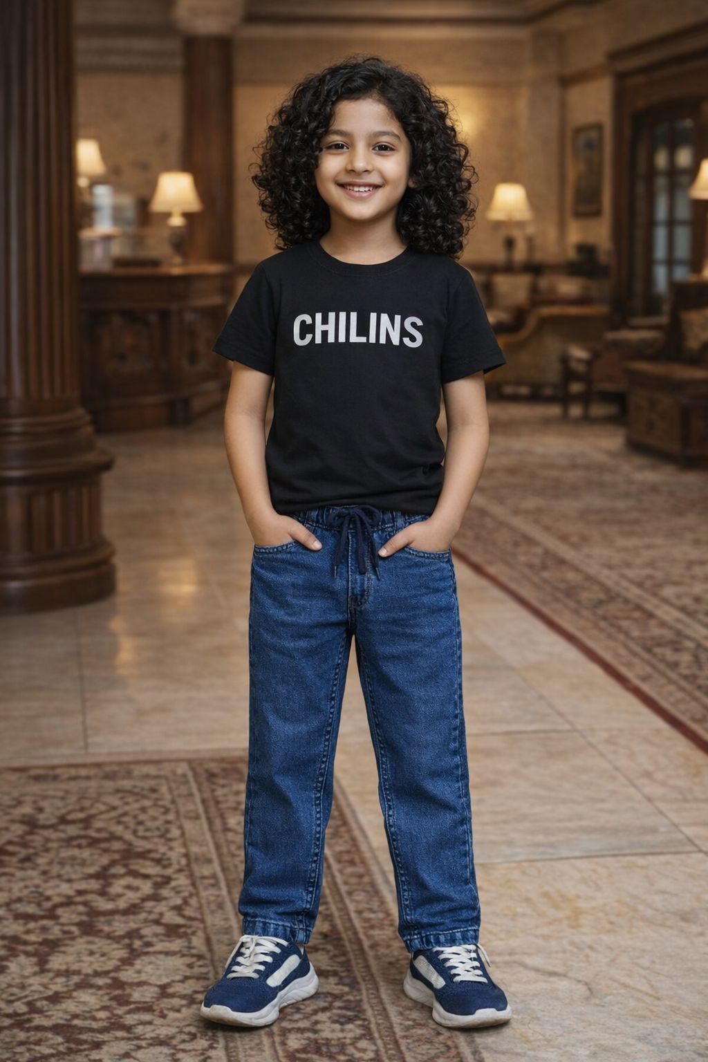 CHILINS Kids Blue Denim Jeans | Elastic Waist Casual Jeans