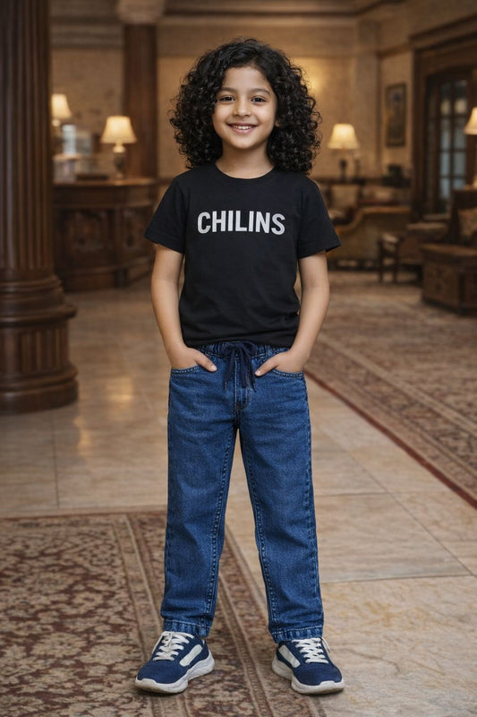 CHILINS Kids Blue Denim Jeans | Elastic Waist Casual Jeans