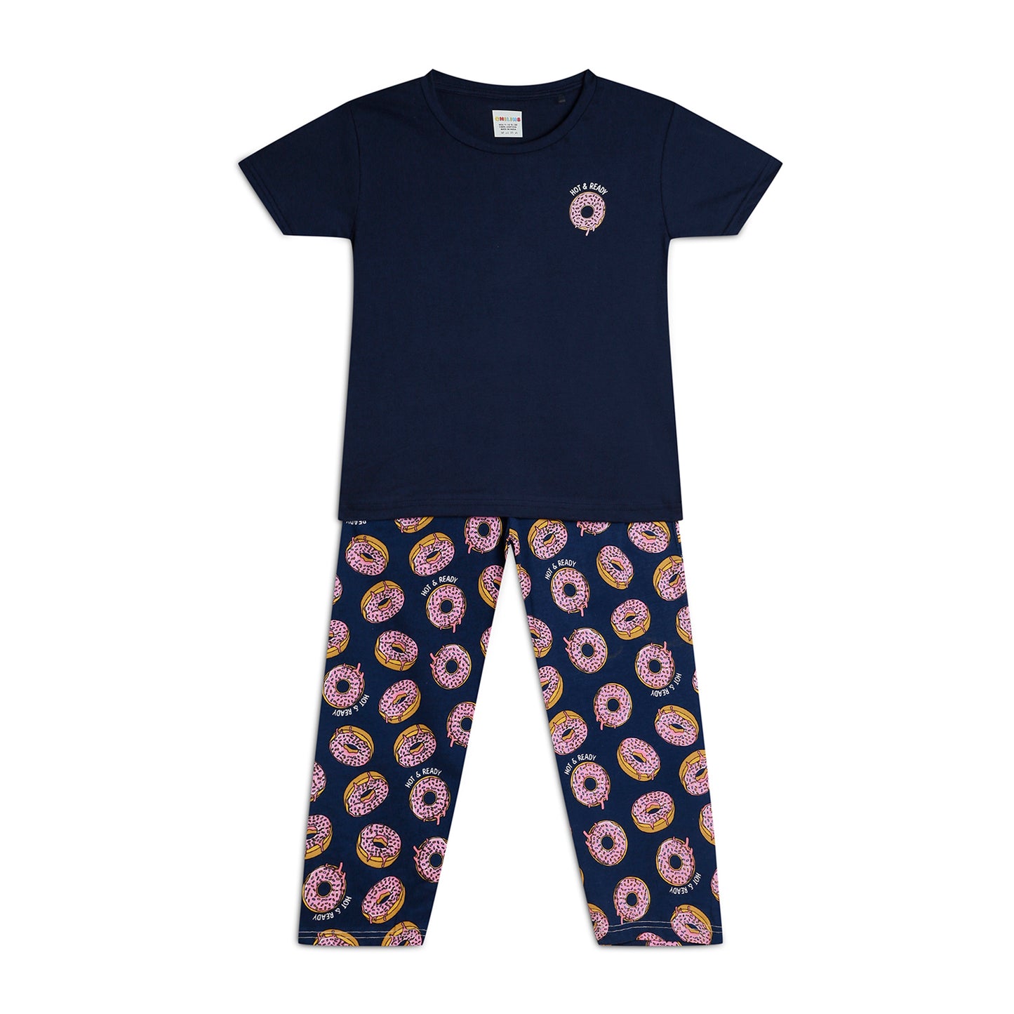Sleepwear Set | Tshirt Pyjama Pant Set | Nightsuit Set | Girls Cotton Fabric Blue Donut