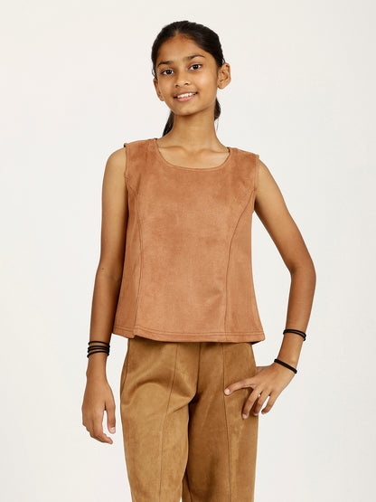 CHILINS Girls Brown Fancy Balloon Top Stylish Kidswear