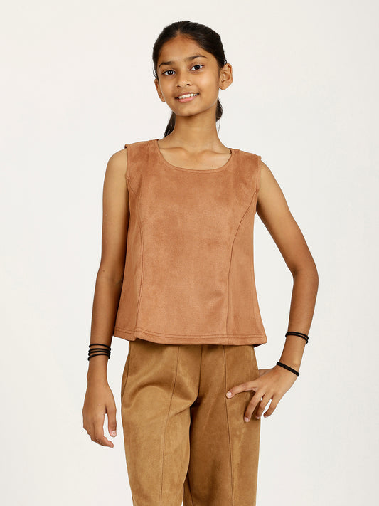CHILINS Girls Brown Fancy Balloon Top Stylish Kidswear