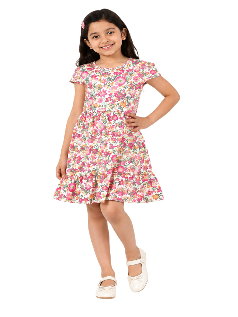 CHILINS Girls Multicolor Floral Printed Fit & Flare Dress