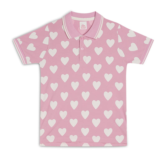 Chilins Kids Polo Tshirt, Color - Pink Heart