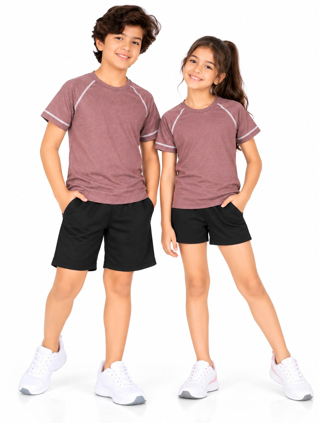 CHILINS Kids Dusty Rose Sports T-Shirt | Boys & Girls | Raglan Sleeves | Textured Active Wear