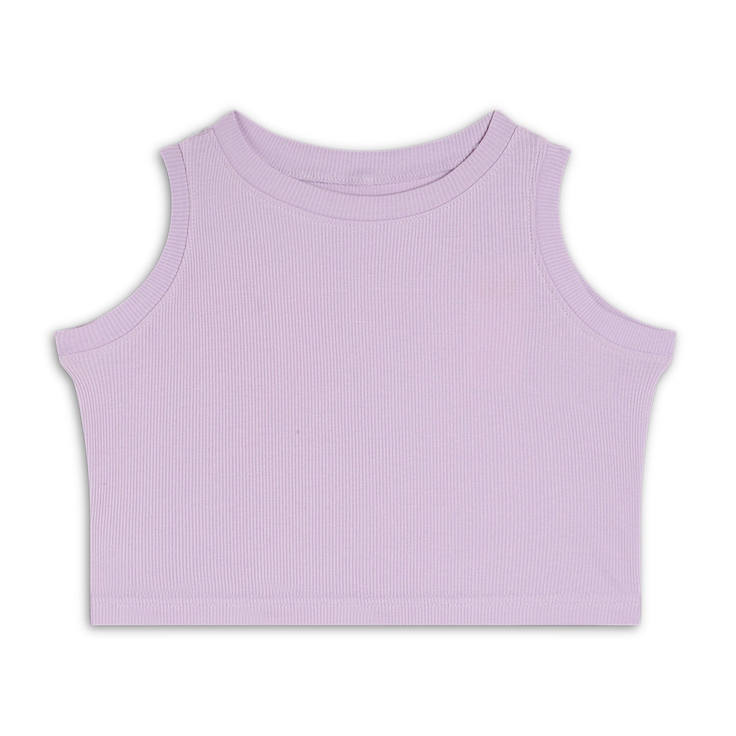 Girl's Solid Crew Neck Ribbed/Knitted Sleeveless Stretchable Slim Fit Crop Tank Top Lyril