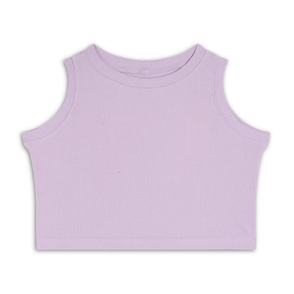 Girl's Solid Crew Neck Ribbed/Knitted Sleeveless Stretchable Slim Fit Crop Tank Top Lyril