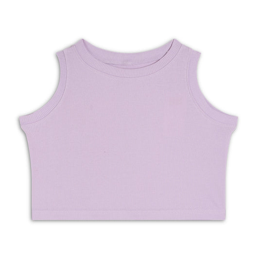 Girl's Solid Crew Neck Ribbed/Knitted Sleeveless Stretchable Slim Fit Crop Tank Top Lyril