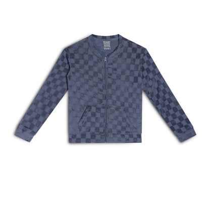 Girls Self Design Velvet Party Jacket with Zipper – Blue (Without Hood)