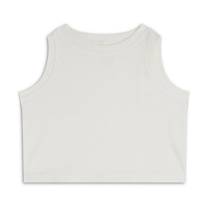 Girl's Solid Crew Neck Ribbed/Knitted Sleeveless Stretchable Slim Fit Crop Tank Top