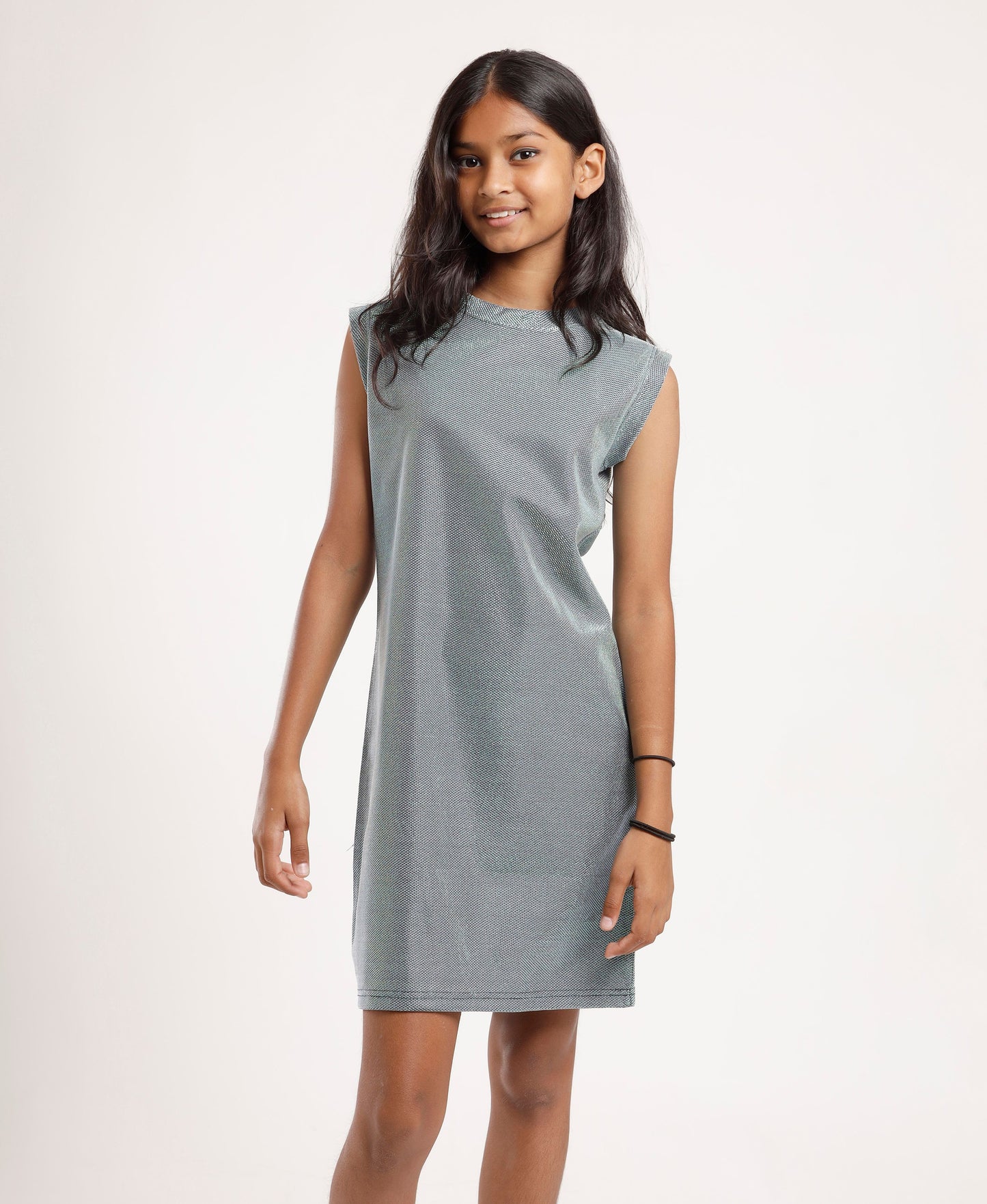 Girls Knee-Length Grey Shift Dress | Sleeveless Stylish Casual & Festive Wear