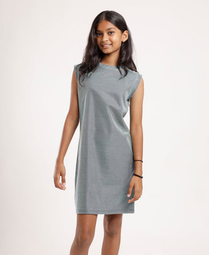 Girls Knee-Length Grey Shift Dress | Sleeveless Stylish Casual & Festive Wear