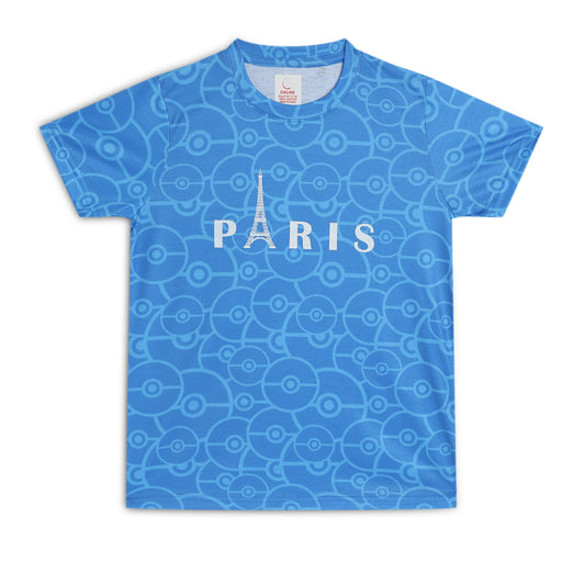 Kids Girls Regular Round Neck Cotton Fit T-Shirt Blue Paris