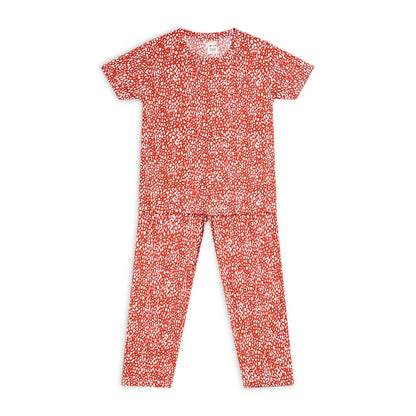 Sleepwear Set | Tshirt Pyjama Pant Set | Nightsuit Set | Girls Cotton Fabric Red