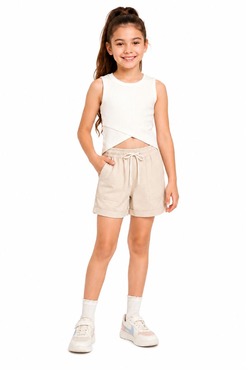 CHILINS Girls White Sleeveless Crossover Crop Top