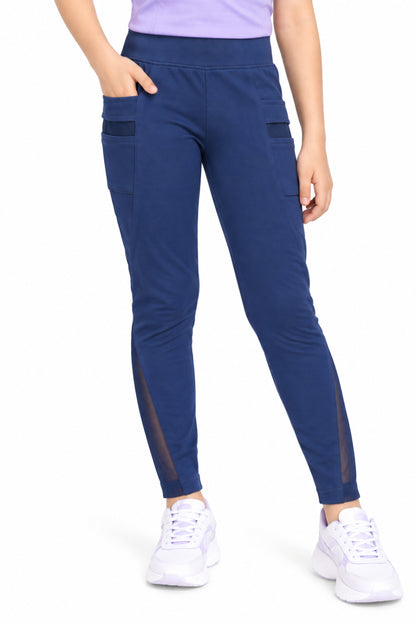 CHILINS Girls Navy Blue Sports Leggings | Activewear Leggings | Mesh Side Panel | Comfortable Fit