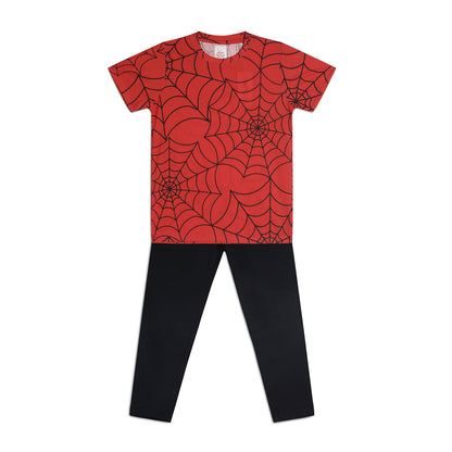 Sleepwear Set | Tshirt Pyjama Pant Set | Nightsuit Set | Boys & Girls Cotton Fabric Red Spider