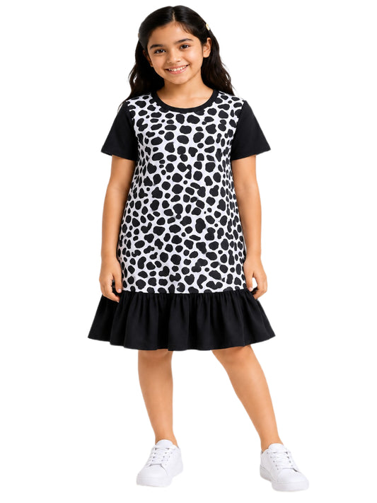 CHILINS Girls Black & White Printed Cotton Frock Dress