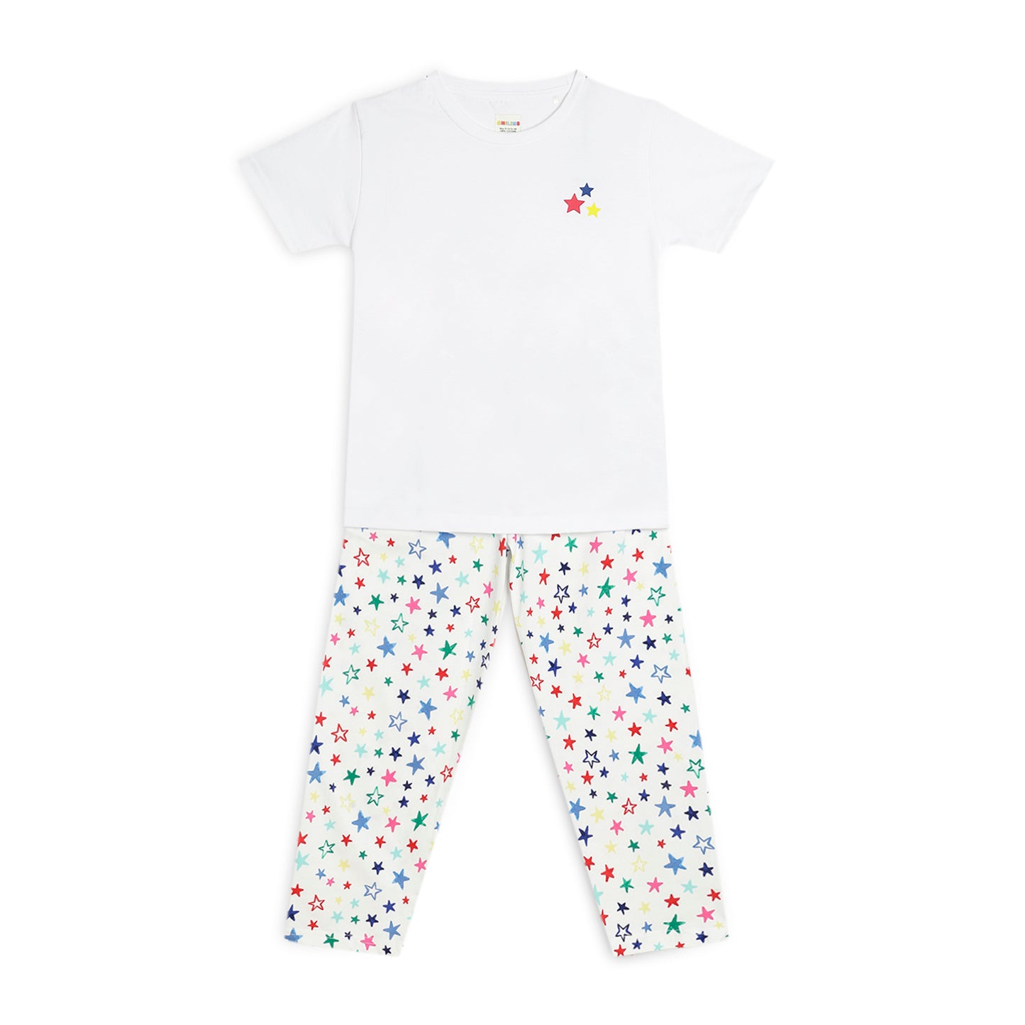 Sleepwear Set | Tshirt Pyjama Pant Set | Nightsuit Set | Girls Cotton Fabric White Star